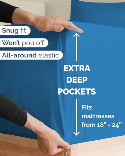 Extra Deep Twin XL Sheet Set - 3 Piece College Dorm Room - Denim Blue