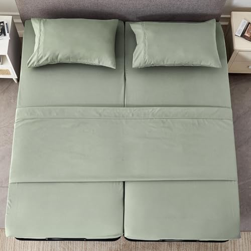 Kingnex Split Queen Sheets for Adjustable Bed Soft 1800 Microfiber 5 Pieces Include 2 30x80 Fitted Sheets 1 Flat Sheet 2 Queen Size Pillowcases Sage