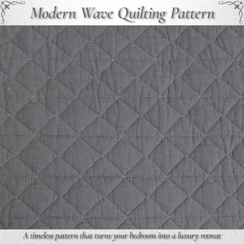 Cozy Line Home Fashions 100% Cotton Quilt Set – 3-Piece Charcoal Gray Solid Classic Modern Quilted Bedspread with Shams, Lightweight All Season Modern Bedding (Diamond Gray, Queen)