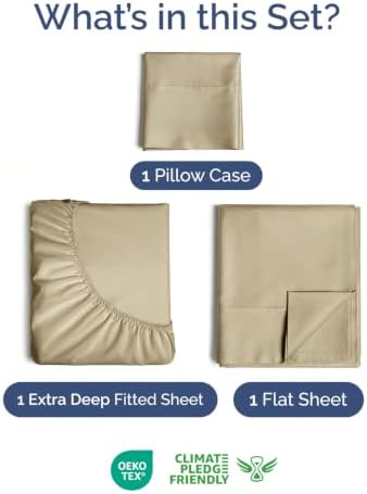 Extra Deep Pocket Twin XL Size Sheet Set - Breathable & Cooling - Beige
