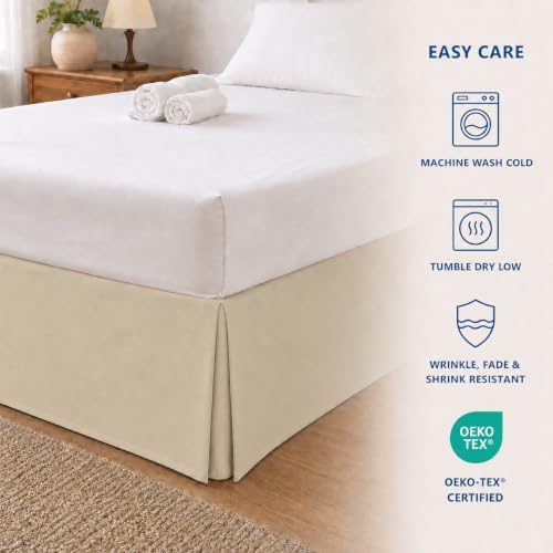 Cathay Home Twin Bed Skirt - Double Brushed Microfiber Pleated Easy Fit Bed Skirt, Ultra Soft Fade & Wrinkle Resistant Dust Ruffle for Twin Size Bed, Cream