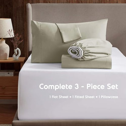 Nestl Twin XL Sheet Set - Bed Sheets - Light Green - 3-Piece Deep Pocket