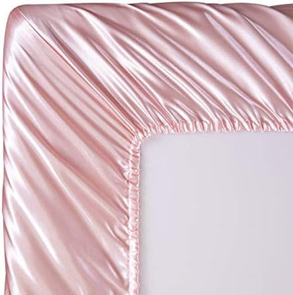 SiinvdaBZX 4Pcs Satin Sheet Set Full Size 15-Inch Deep Pocket, Blush Pink