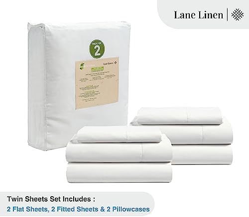LANE LINEN Twin Sheet Set 100% Organic Cotton Cooling Soft 6pc - White