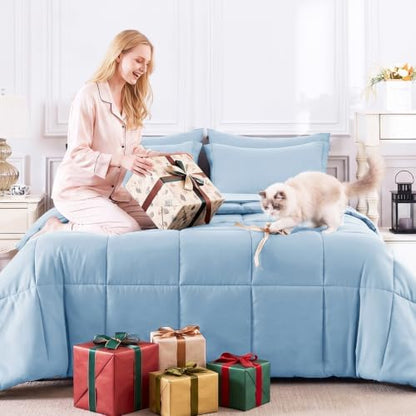 CozyLux Full Size Comforter Sets, 7-Piece Bed in a Bag, Baby Blue