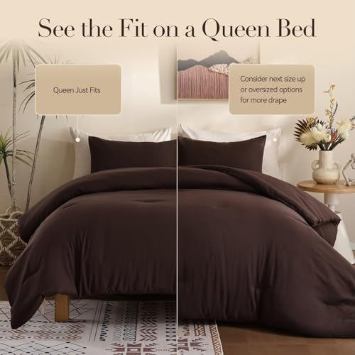 ROSGONIA Queen Comforter Set, Brown, 3 Pieces Soft Bedding Quilt