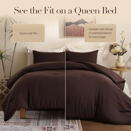 ROSGONIA King Size Comforter Set, Brown, 3 Pieces Soft Bedding Quilt