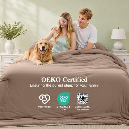 MUXHOMO Cooling Comforter Set Twin XL Size, Lightweight Summer Comforter for Hot Sleeper, Reversible Bedding with ICY Cooling Surface, Includes 1 Comforter (68"x 88") and 2 Shams (20"x 26"), Khaki