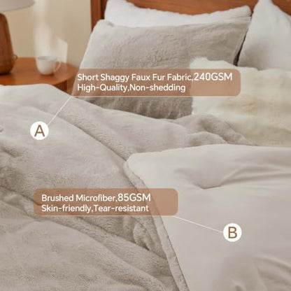 BEDELITE Faux Fur Queen Comforter Set Taupe,Warm Bedding with 2 Pilowcases