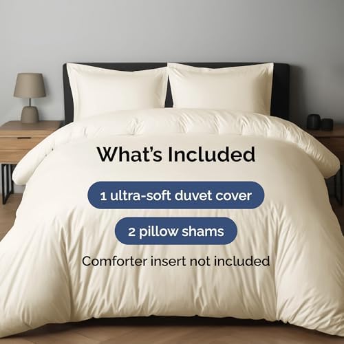 Duvet Cover Full Size - Soft 3 Piece with Zipper Closure - Off White