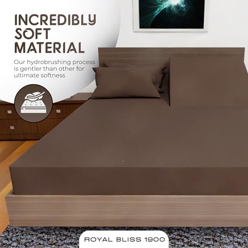 Top Split King Sheets Sets for Adjustable Bed, 4 Pcs Deep Pockets Double Brushed Microfiber Sheets, 34 Inch Split Top Fitted Sheet, 1 King Flat Sheet and 2 Pillowcases - Chocolate