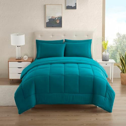 Sweet Home Collection RV Short Queen Comforter Set for RV Camper - Comforter Set with Fitted & Flat Sheet, 4 Pillowcases - Tailored for RV Short Queen Beds - Cozy Essentials for Your RV Bedroom, Teal