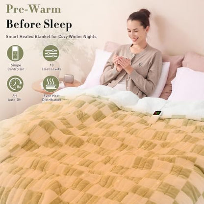 Electric Blanket Heated Twin 62"X84", Heating Blanket Twin, Sage Green