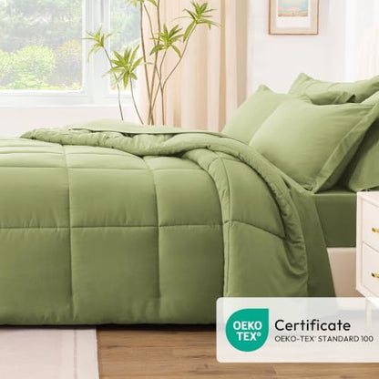 Love's cabin Plaid California King Comforter Set, Olive Green