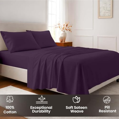 SGI bedding 100% Egyptian Cotton Sheets RV King Size – Cooling Sheets, Soft Breathable Plum Bedding, Luxury Bedding, Luxury Hotel Sheet Set, Deep Pocket 16", 4 Piece Set