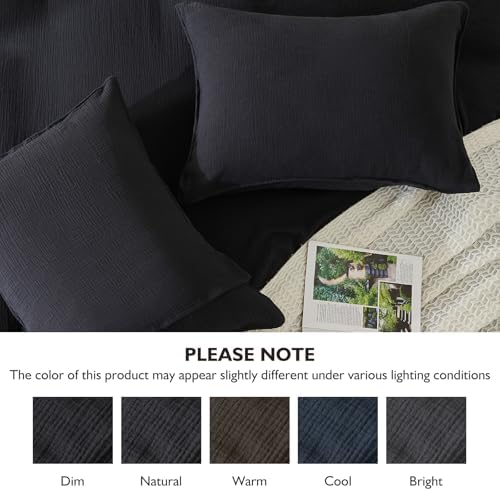EMME Muslin Cotton Duvet Cover Set Linen Like Black King