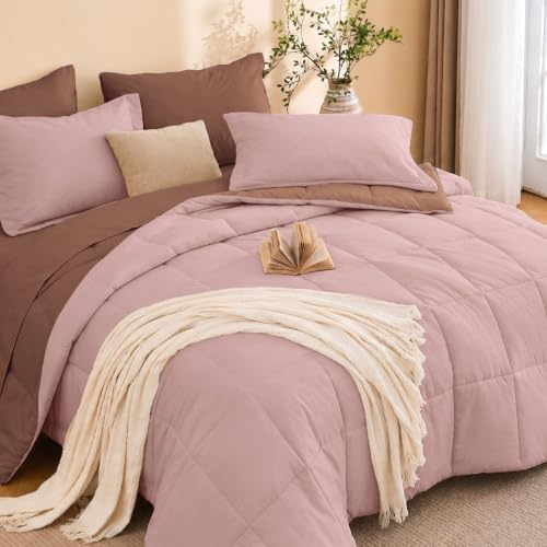 Queen Comforter Set with Sheets - 7 Pieces Bed in a Bag Pink Bedding Sets