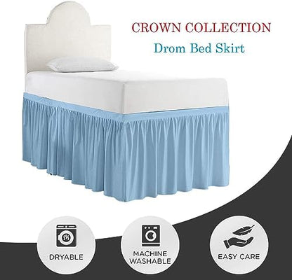 Twin XL 46" Inch Drop Long Dorm Bed Skirt, Ruffled Pattern College Dorm Room Bed Skirts, Split Corner, Easy Care, No Wrinkle Microfiber Bed Skirt