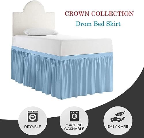 Full XL 42" Inch Drop Long Dorm Bed Skirt, Ruffled Pattern College Dorm Room Bed Skirts, Split Corner, Easy Care, No Wrinkle Microfiber Bed Skirt