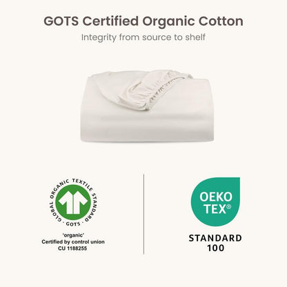Bioweaves 100% Organic Cotton 1 Full Size Fitted Sheet Only | 300 Thread Count Sateen Weave GOTS Certified with Deep Pocket - Cream