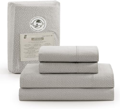 LANE LINEN 100% Organic Cotton Twin Bed Sheet Set, Luxury Hotel Style Fade Resistant Deep Pocket Machine Washable Twin Size Sheet Set, Eco Friendly Mercerized Cotton Sheets- Grey(White Dot)