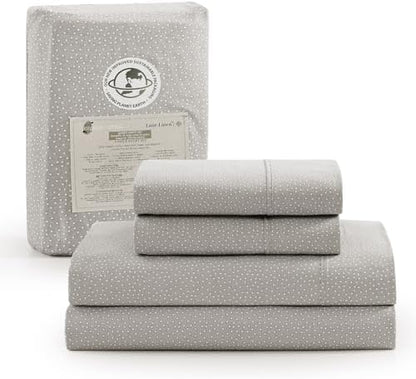 LANE LINEN 100% Organic Cotton Twin Bed Sheet Set, Luxury Hotel Style Fade Resistant Deep Pocket Machine Washable Twin Size Sheet Set, Eco Friendly Mercerized Cotton Sheets- Grey(White Dot)