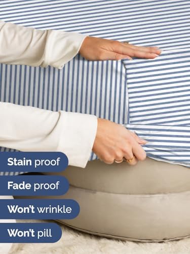 CGK Linens Deep Twin XL Fitted Sheet - Dorm Room Essentials - Blue Stripes