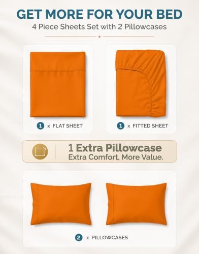 Casa Platino 100% Cotton Sheets Twin XL Size Set - 4 Pieces (1 Flat, 1 Fitted, 2 Pillowcases) - Soft, Breathable & Cooling Percale Bed Sheets with Deep Pockets - Twin XL Sheet Set - Rust