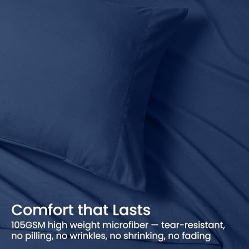 GOKOTTA 4 Piece King Size Sheet Set - Soft, Breathable & Cozy - Navy Blue
