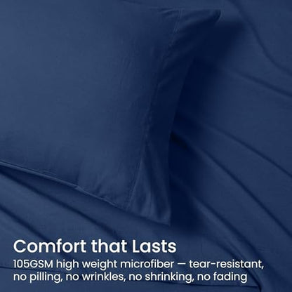 GOKOTTA 4 Piece King Size Sheet Set - Soft, Breathable & Cozy - Navy Blue