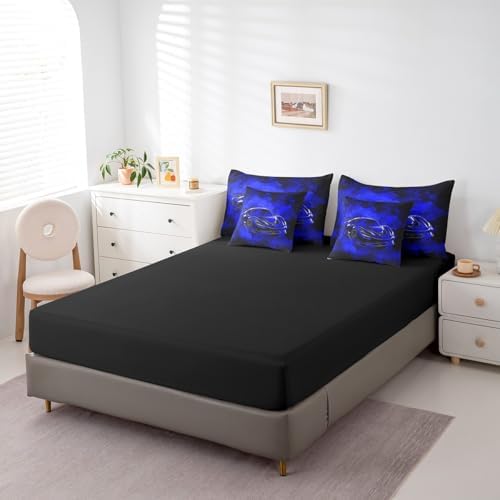 Feelyou Speed Sports Car Comforter Set with Sheets Full Size Kids Smoky Race Car 7 Pieces Bedding Set for Boys Girls Teens Racing Car Bed in a Bag Breathable Extreme Sports Bed Set Black Blue