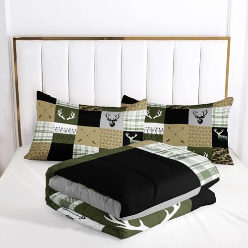 Nttopship Hunting Camo Comforter Sets Queen Size，Bedding Sets for Kids,Arrows and Deers Comforter Sets，Kids Room Decor with 1 Comforter with 2 Pillow Case