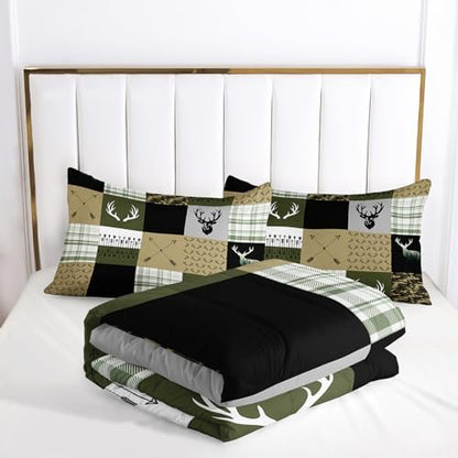 Nttopship Hunting Camo Comforter Sets Queen Size，Bedding Sets for Kids,Arrows and Deers Comforter Sets，Kids Room Decor with 1 Comforter with 2 Pillow Case