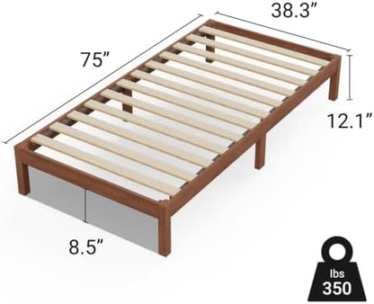LIFEMENT Twin Bed Frame Classic Wood Platform, Noise Free, Under Bed Storage, No Box Spring Needed, Easy Assembly, Natural Walnut