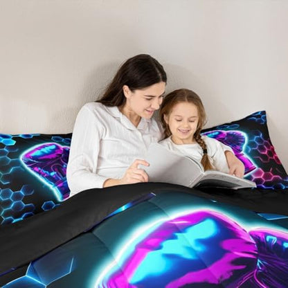Erosebridal Boxing Gifts Kids Comforter Set | 3D Glitter Gloves Bedding King,Colorful Neon Lights Down Comforter Hexagon Honeycomb Duvet Set for Bedroom