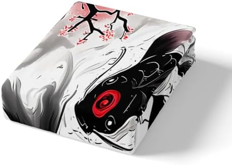Feelyou Kids Japanese Koi Fish Duvet Cover Twin Size Yin Yang Bedding Set Boys Girls Cherry Blossoms Japanese Ukiyoe Theme Comforter Cover（No Comforter