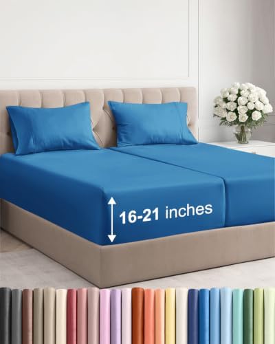 Extra Deep Pocket Split King Sheet Set - Breathable & Cooling - Denim Blue