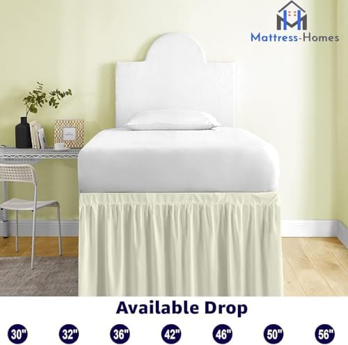 Mattress-Homes Ruffled Dorm Bed Skirt, Twin XL, 46-Inch Drop, Tailored with Split Corners, Ivory Dust Ruffle for Lofted College Beds, Twin Extra Long Dorm Bedding Essential