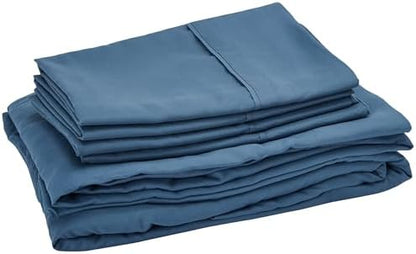 Sweet Home Collection 7 Piece Comforter Set Bag Solid Color All Season Soft Down Alternative Blanket & Luxurious Microfiber Bed Sheets, Denim, Full