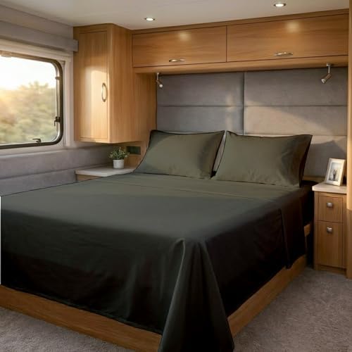 Cottingon 4 Piece RV King Sheets Fits 15" Deep, Egyptian Cotton, Dark Grey
