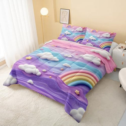 QOOMO Rainbow Kids Comforter Set Twin Size