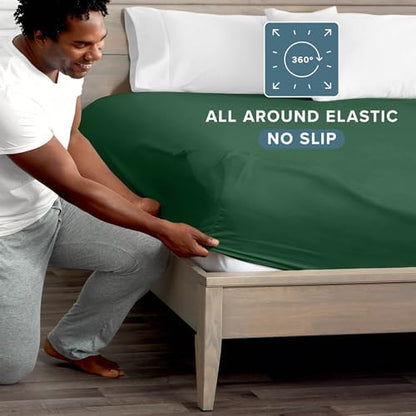 Bare Home Twin Fitted Sheet - 1800 Ultra-Soft (Twin, Forest Green)