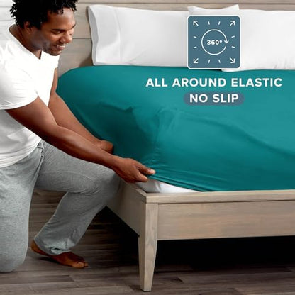 Bare Home Twin XL Fitted Sheet - 1800 Ultra-Soft (Twin XL, Emerald)