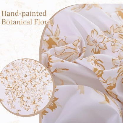 WONGS BEDDING King Size Comforter Set, 8 Pieces Autumn Leaf Floral Bed in a Bag Comforter Sets, Botanical Print Soft Fluffy Microfiber Complete Bedding Sets for All Season (90"x104")