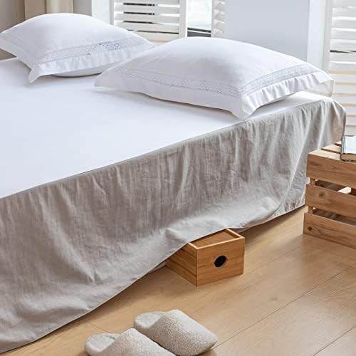 BISELINA French Linen Bed Skirt with Pleated Corner 14-Inch Tailored Drop Natural Flax Cotton Blend Basic Dust Ruffle Soft Cozy Farmhouse Bedding (14" King, Basic Grey)