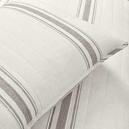 Lush Decor Farmhouse Stripe Reversible Cotton Quilt King Size 3 Piece Set Gray - Farmhouse Bedding Set King Quilt - Striped Bedding