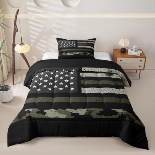 Feelyou Camo American Flag Comforter Set Twin Bedding Set for Kids Boys