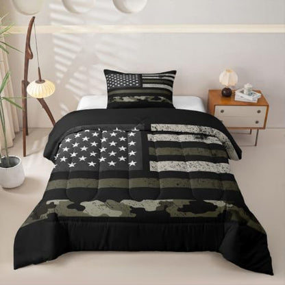 Feelyou Camo American Flag Comforter Set Twin Bedding Set for Kids Boys