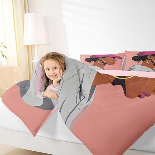 Erosebridal Black Girls Girls Comforter Set King Size Fashion Black Woman Bedding Set Vogue Fashionable Gorgeous Quilt for Kids Children Women Bedroom Decor African Princess Magical Down Comforter