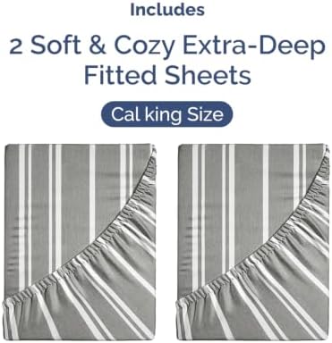 CGK Linens 2 Pack Extra Deep Cal King Fitted Sheets - Grey Stripes